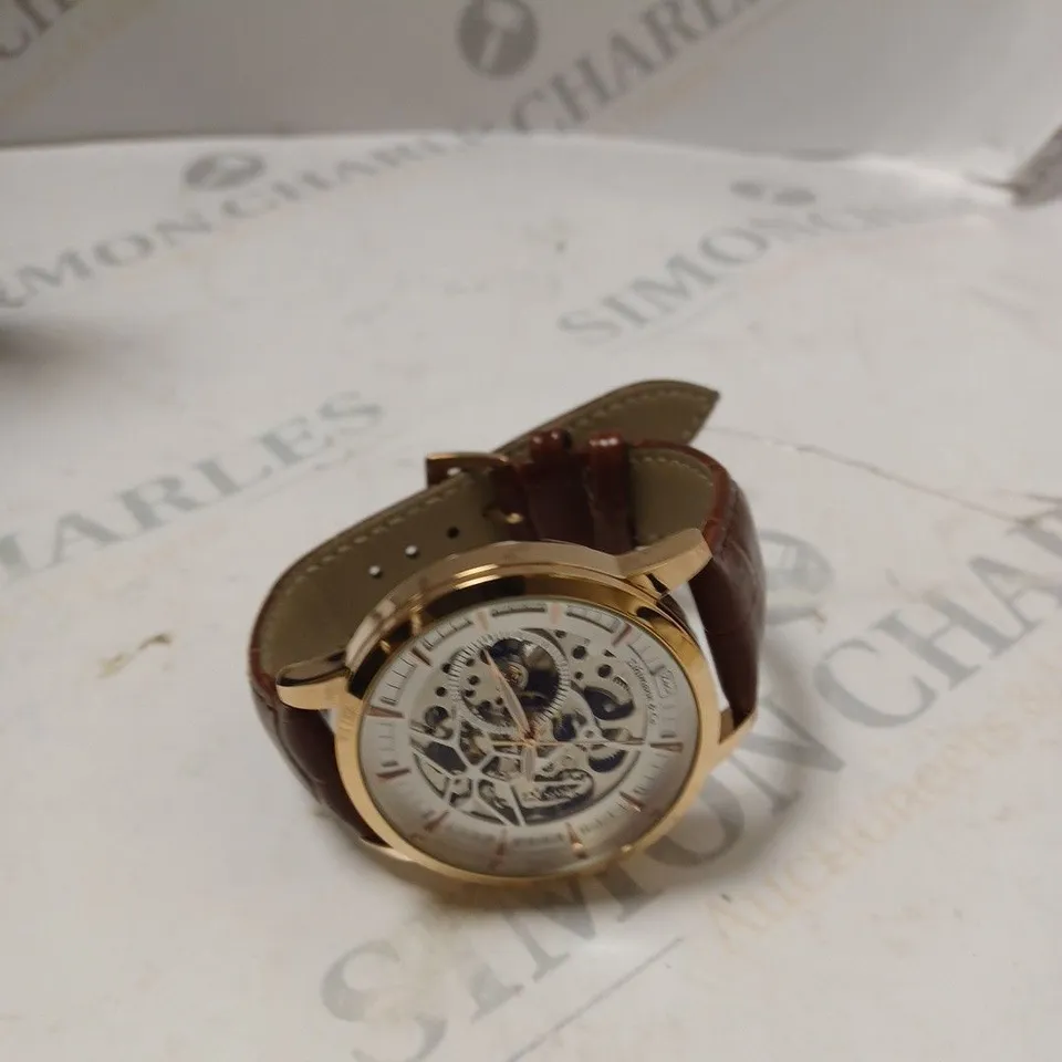 MENS ZIHLMANN & CO AUTOMATIC WATCH - Z210 – SKELETON DIAL – GOLD COLOUR CASE – GENUINE LEATHER 