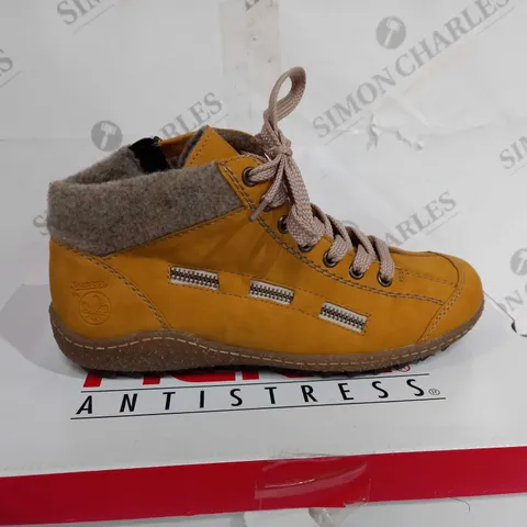 RIEKER ANTISTRESS LACE ANKLE BOOT YELLOW - SIZE 5 - BOXED