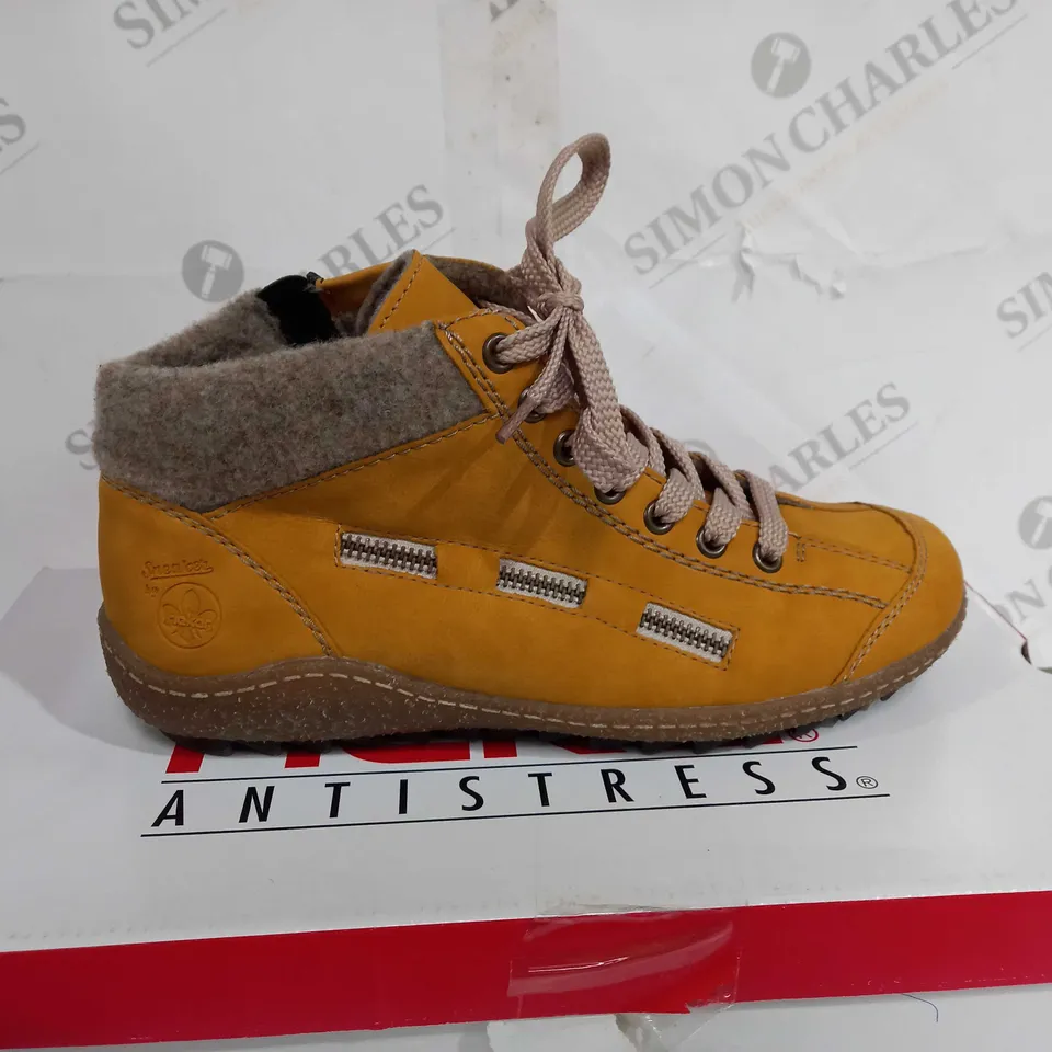 RIEKER ANTISTRESS LACE ANKLE BOOT YELLOW - SIZE 5 - BOXED