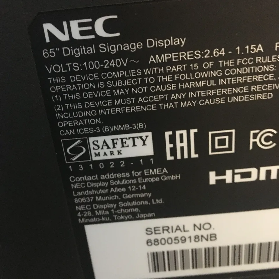 NEC 65" SIGNAGE DISPLAY 