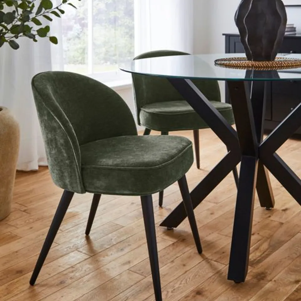 BOXED EMILIE CHENILLE GREEN CHAIRS