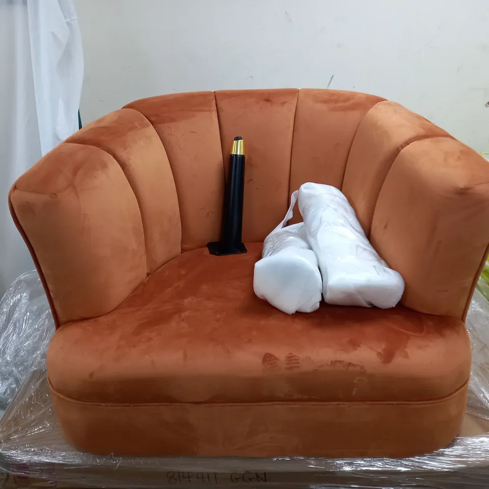 ORANGE FABRIC CHAIR ON WOODEN LEGS / COLLECTION ONLY