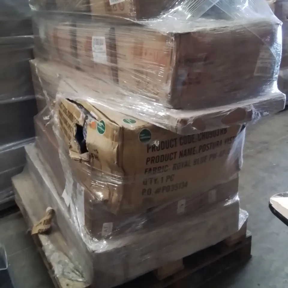 PALLET OF ASSORTED HOUSEHOLD GOODS AND PRODUCTS TO INCLUDE;HUMAN DOG BED,OFFICE CHAIRS
