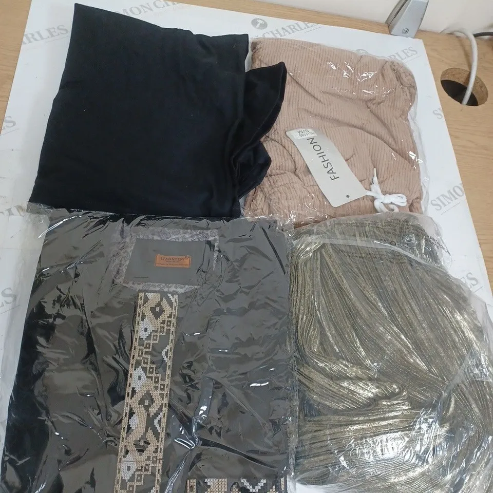 BOX OF APPROX. 50 ASSORTED CLOTHING VARYING IN SIZE/COLOUR/STYLE TO INCLUDE:  TOPS, TROUSERS, JUMPERS