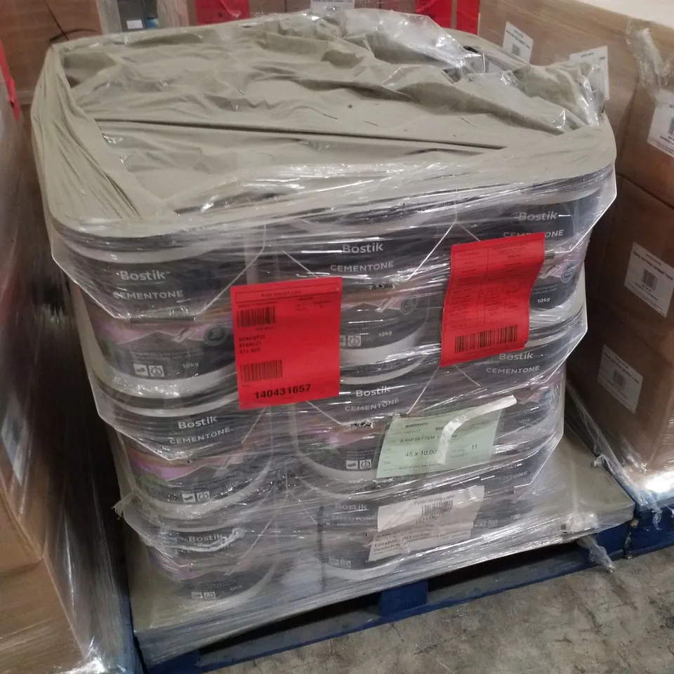 PALLET CONTAINING APPROXIMATELY 45 BUCKETS OF BOSTIK CEMENTONE RAPID SETTING WATERPROOF CEMENT 10KG