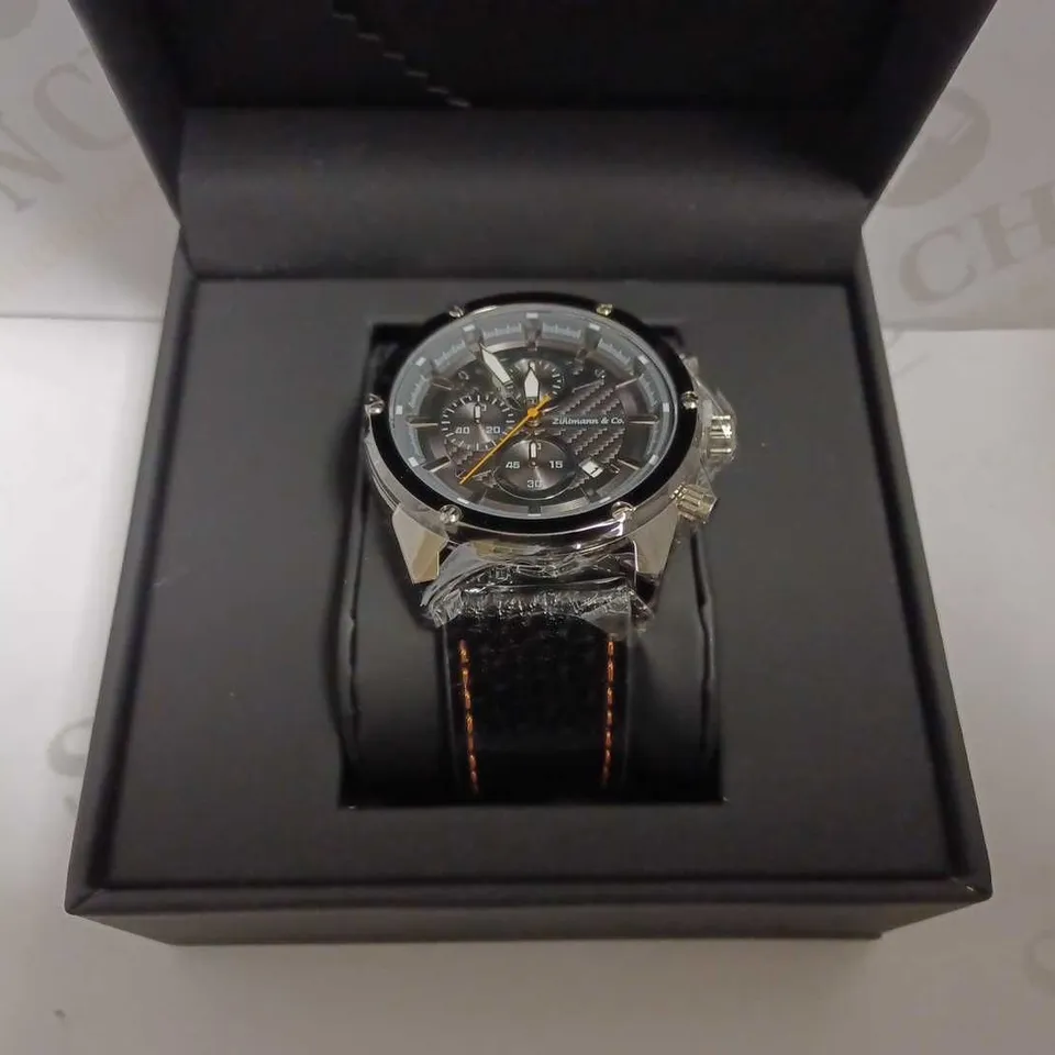 MEN’S ZIHLMANN & CO CHRONOGRAPH WATCH – MODEL ZC60 - BLACK DIAL WITH SUB DIALS – 3ATM WATER RESISTANT – GENUINE LEATHER STRAP 