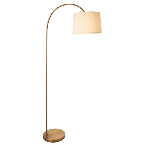 BOXED LUMINOSA CARLSON ARC FLOOR LAMP WARM BRASS PLATE, NATURAL FABRIC, 1X E27