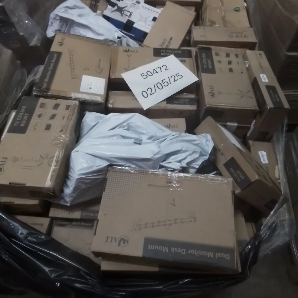PALLET CONTAINING LARGE QUANTITY OF TV & DESK MOUNTS ETC