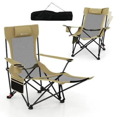 BOXED COSTWAY RECLINING CAMPING CHAIR WITH REMOVABLE FOOTREST FOR HIKING FISHING