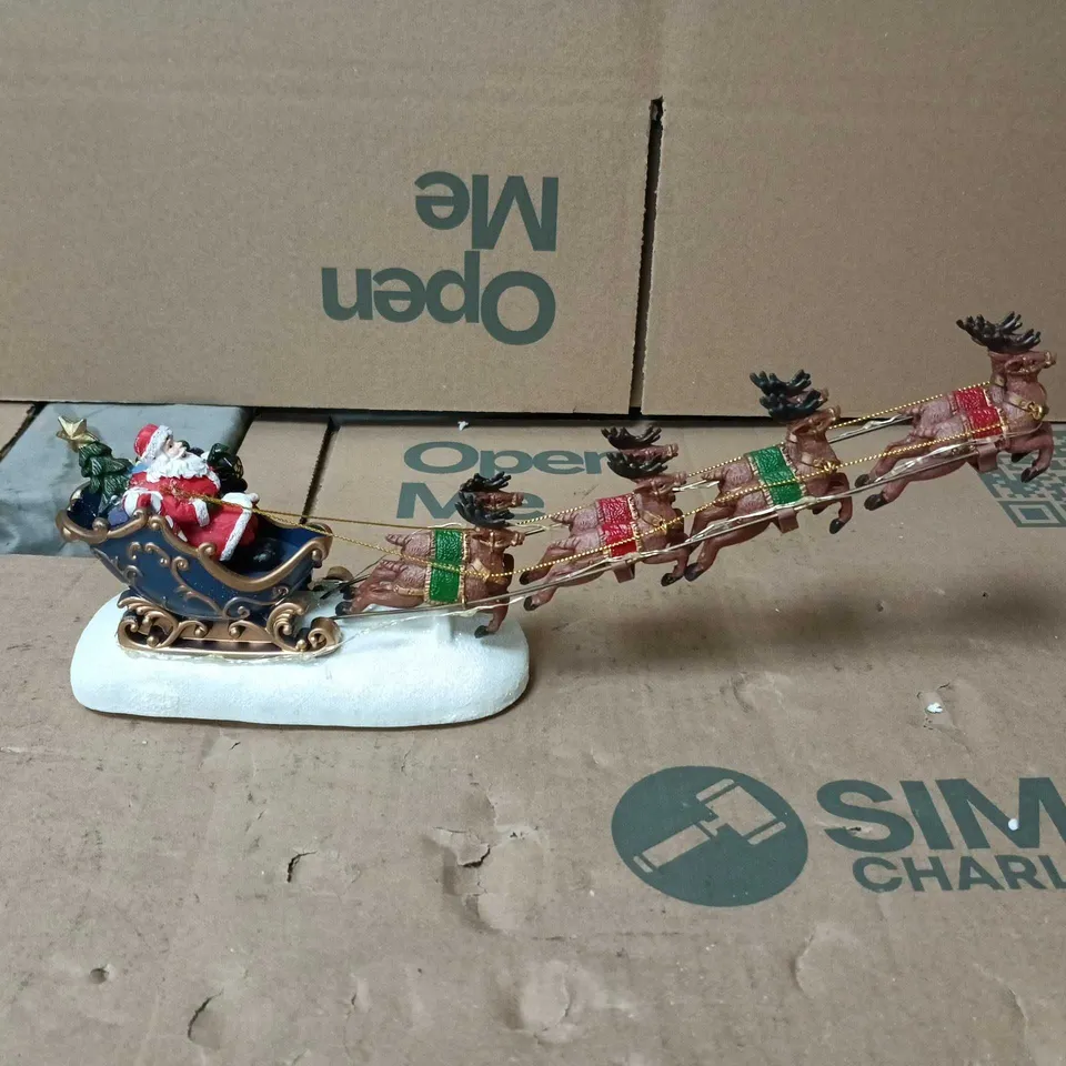 2 X SANTA IN SLEIGH WITH REINDEER ORNAMENT – DECORATIVE CHRISTMAS FIGURINE BOXED