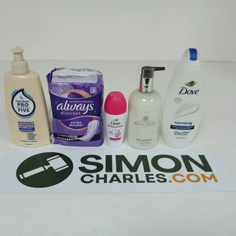 APPROXIMATEY 20 ASSORTED HEALTH AND BEAUTY PRODUCTS TO INCLUDE - ALWAYS DISCREET PADS - CETRABEN PRO BODY CREAM AND DOVE BODY WASH