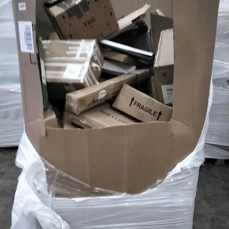 PALLET OF ASSORTED ITEMS INCLUDING SOLAR STAKE LIGHTS, AIR MULTIPLIER TOWER FAN, WIDE COOKING PAN, DISH DRAINER AND HIGH AIR MATTRESS