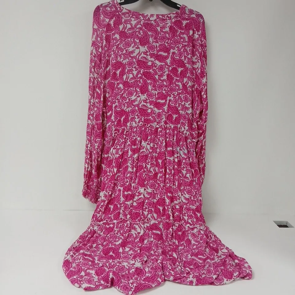 BPC PINK PATTERN MAXI DRESS – WOMEN'S LONG SLEEVE, FLOOR LENGTH - UK 24