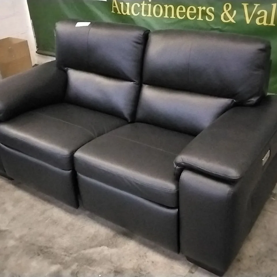 QUALITY ITALIAN DESIGNER GRADO POWER RECLINER LOVESEAT IN BLACK LEATHER 