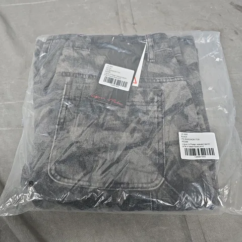 LIQUOR N POKER DENIM JORTS – RELAXED FIT, BLACK FLORAL PRINT, UK 30