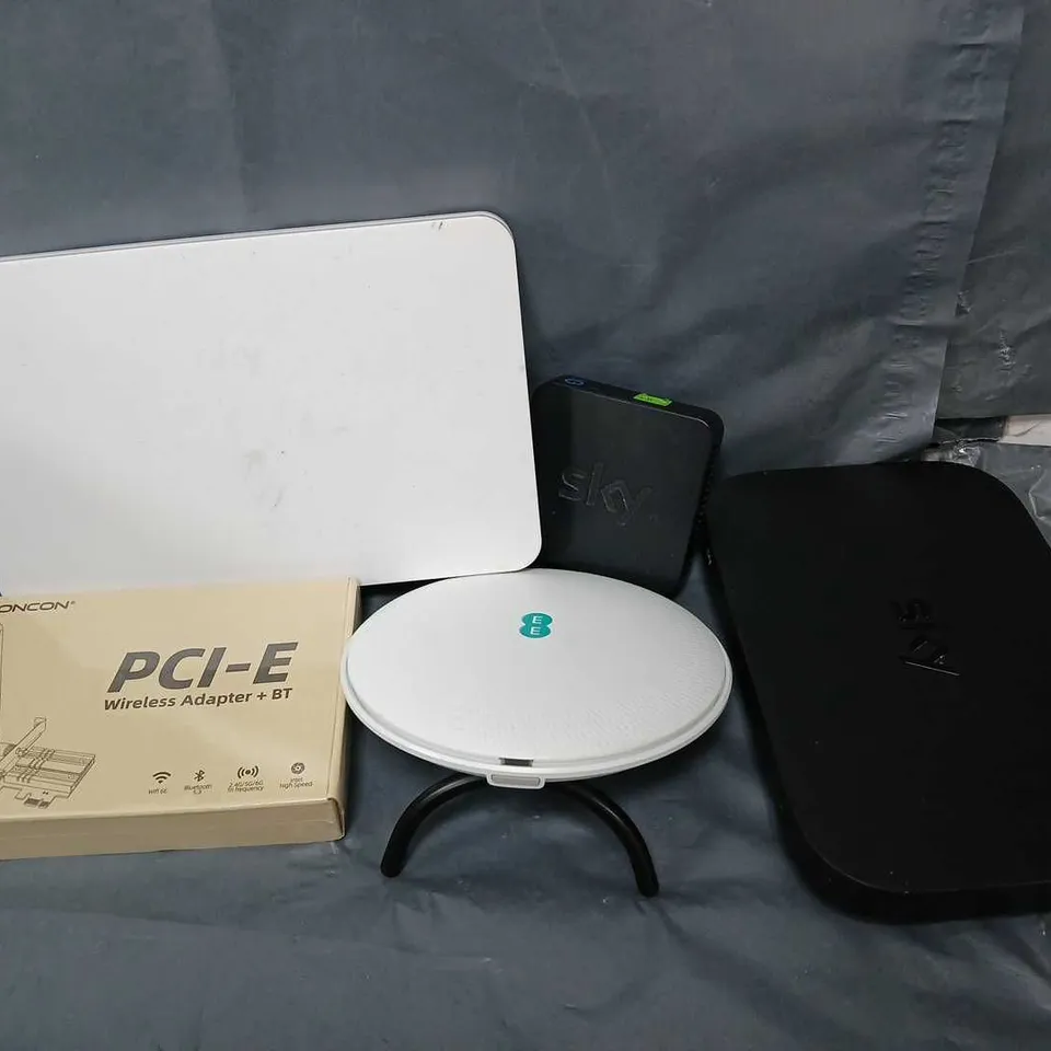 TOTE OF ASSORTED HOUSEHOLD ITEMS TO INCLUDE EE BOX, SKY BOX AND BT