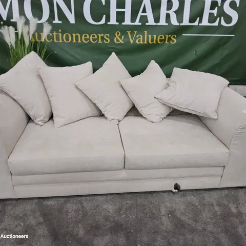 DESIGNER THREE SEATER SOFA WITH SCATTER NATURAL FABRIC
