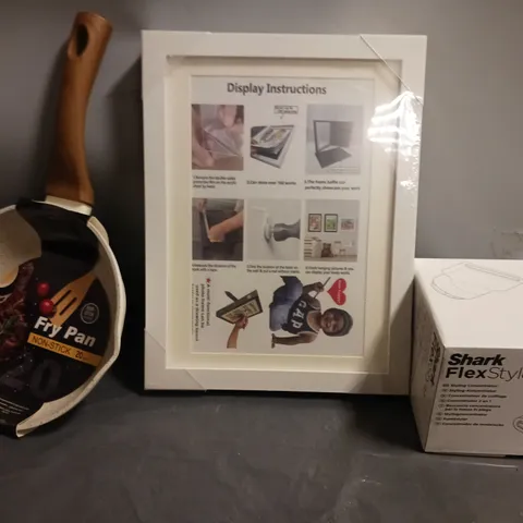 BOX OF APPROX 12 ASSORTED ITEMS TO INCLUDE - SHARK FLEX STYLE , FRYING PAN, FRAME ETC