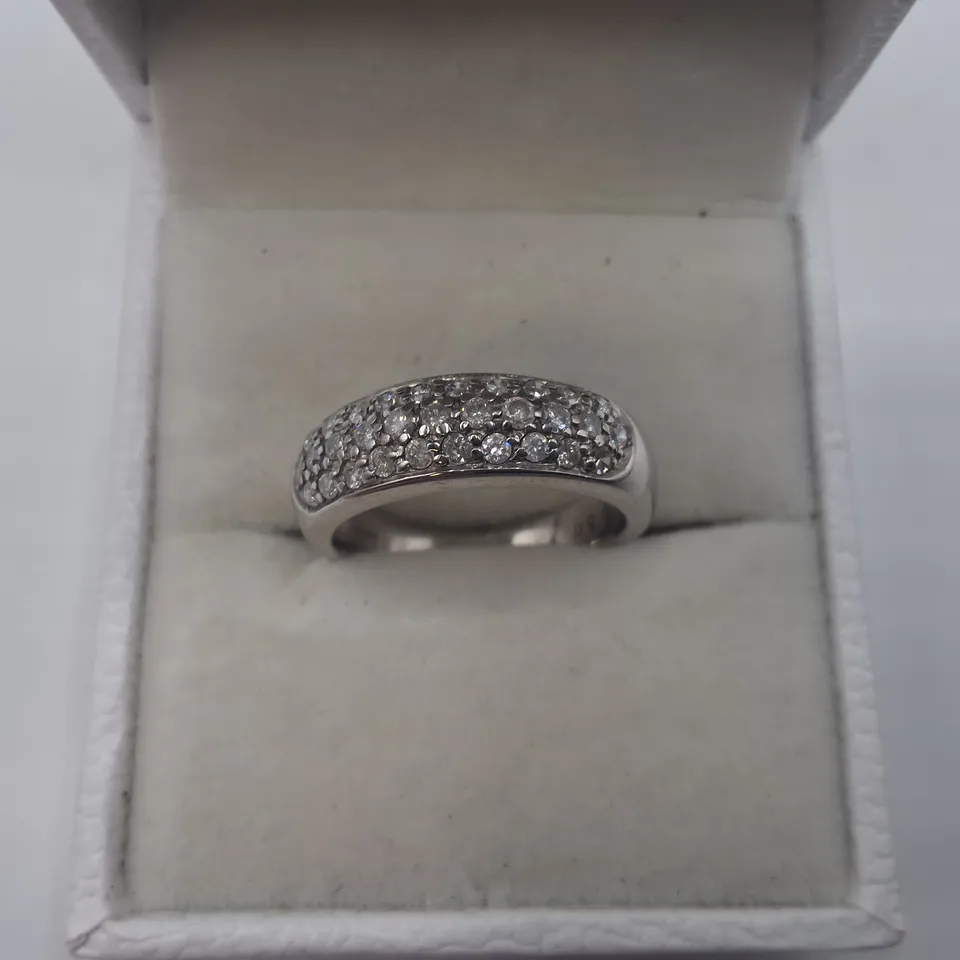 9CT WHITE GOLD HALF ETERNITY RING SET WITH NATURAL DIAMONDS