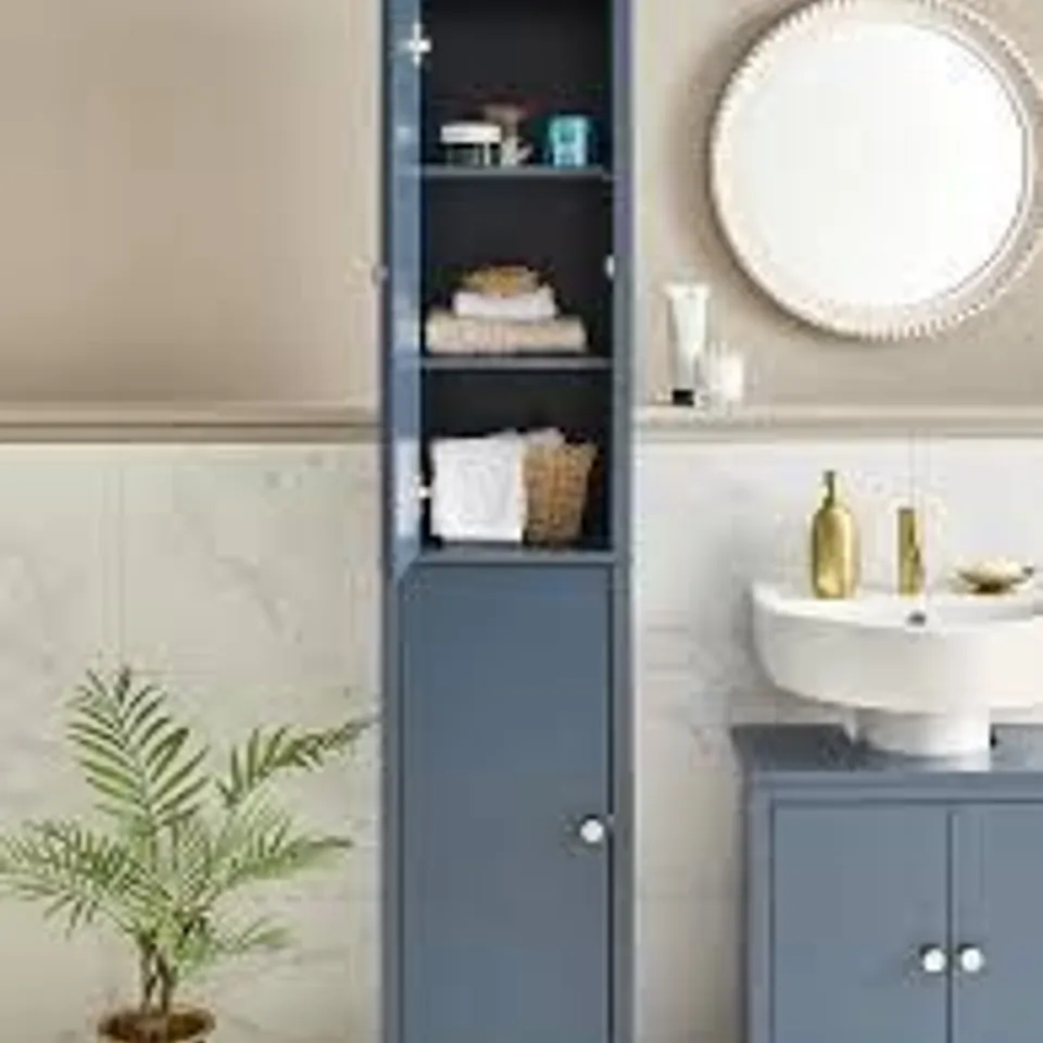 BOXED BRAMFORD TALL BATHROOM CABINET - NAVY (1 BOX) RRP £89