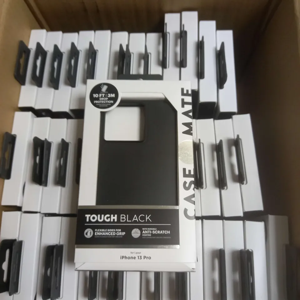 BOX OF APPROXIMATELY 24 CASEMATE TOUGH IPHONE 13 PRO PHONE CASES IN BLACK