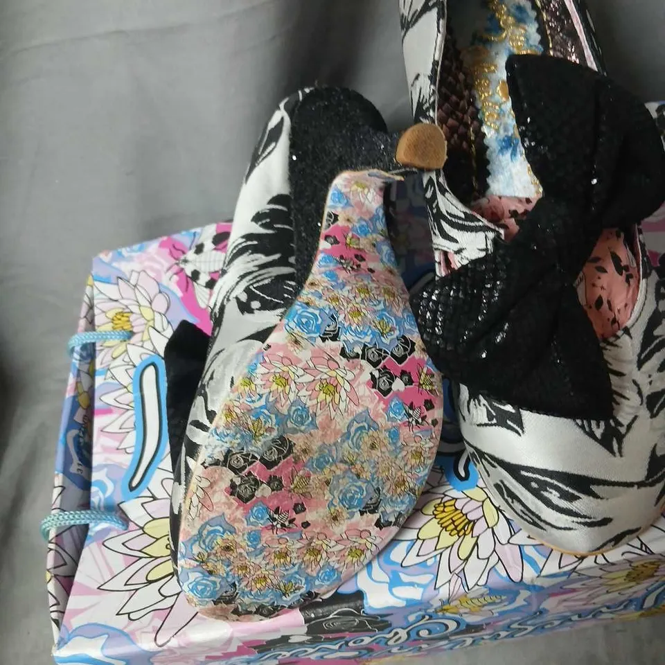 IRREGULAR CHOICE WINDSOR ZEBRA PRINT HEELS WITH BLACK BOW – UK 5 (EU 38)