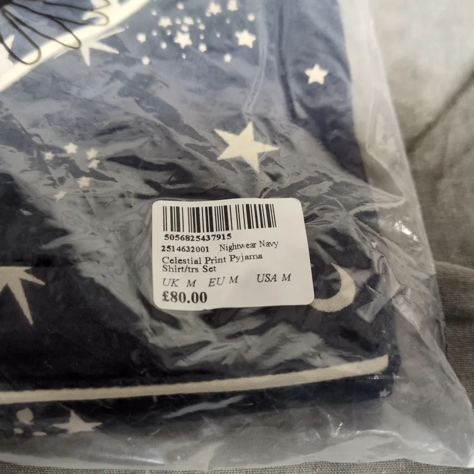NOBODY'S CHILD NIGHTWEAR NAVY CELESTIAL PRINT PYJAMA SET – SHIRT & TROUSERS, UK M