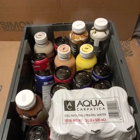 APPROXIMATELY 18 ASSORTED DRINK ITEMS INCLUDING HUEL LITE AND ABE ENERGY DRINK 