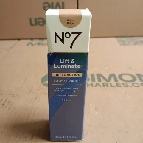 SEALED NO7 LIFT & ILLUMINATE SERUM FOUNDATION – WARM BEIGE, 30 ML
