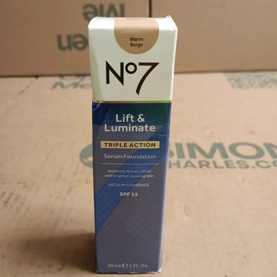 SEALED NO7 LIFT & ILLUMINATE SERUM FOUNDATION – WARM BEIGE, 30 ML