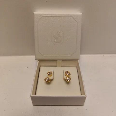 BOXED SWAROVSKI IMBER WHITE CRYSTAL GOLD-TONE PLATED JACKET EARRINGS 