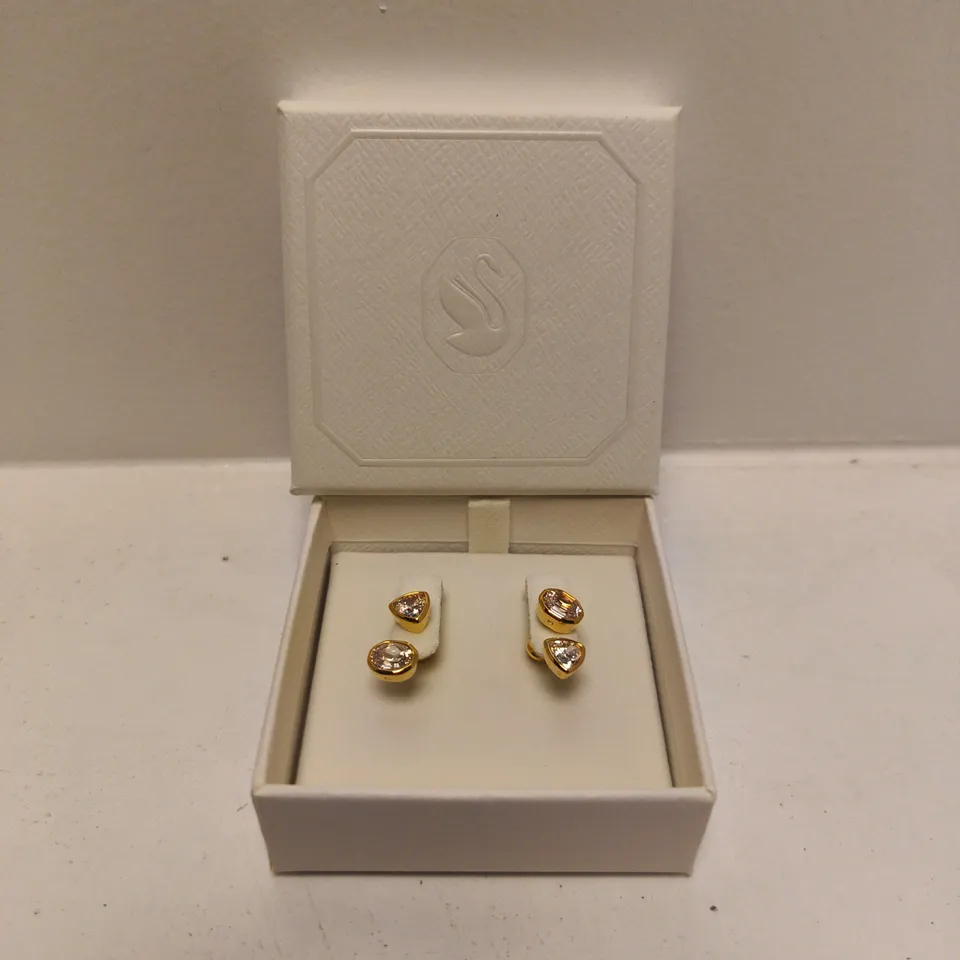 BOXED SWAROVSKI IMBER WHITE CRYSTAL GOLD-TONE PLATED JACKET EARRINGS