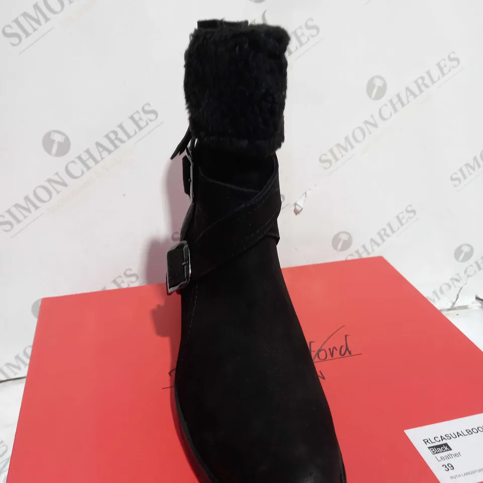 BOXED RUTH LANGSFORD CASUAL BOOTS, BLACK - SIZE 6