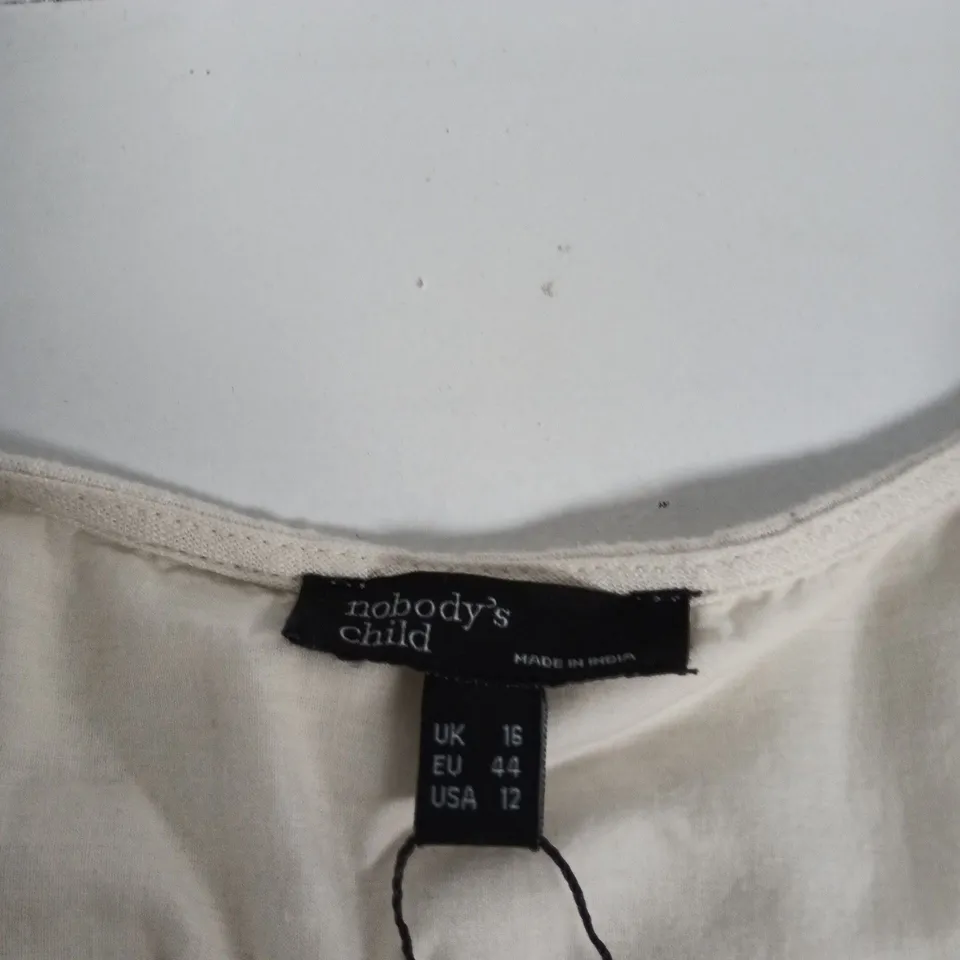 NOBODY'S CHILD WHITE DRESS WITH SMOCKED BODICE, BUTTON FRONT, UK 16