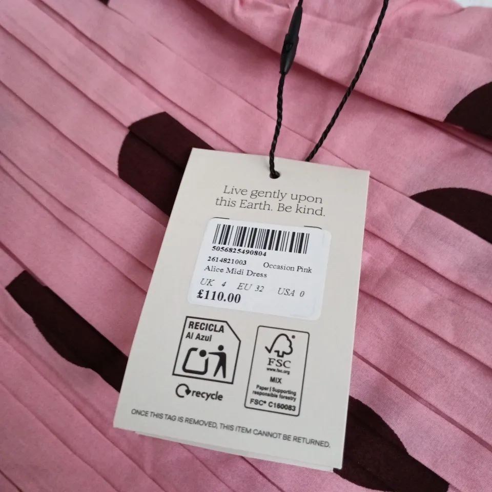 NOBODY'S CHILD ALICE MIDI DRESS – PINK WITH BLACK POLKA DOTS – UK 4 (EU 32)