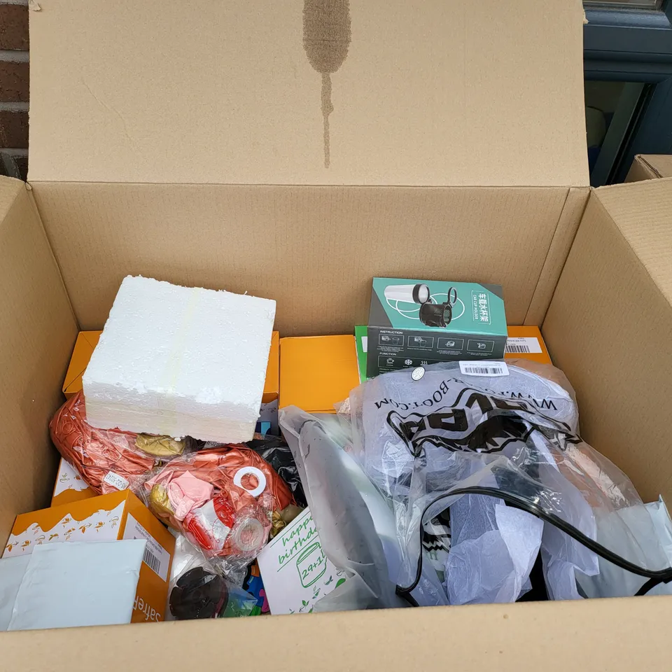 PALLET OF 6 LARGE BOXES OF A SIGNIFICANT QUANTITY OF ASSORTED ITEMS TO INCLUDE 5 LITRE PRESSURE SPRAYER, LED BEAUTY SUPPLEMENT LIGHT WITH STAND, ASNN BABY MILESTONE TRAIN, ETC
