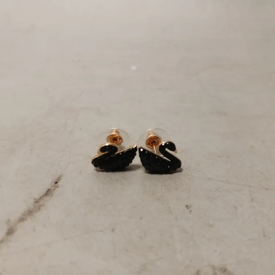 BOXED SWAROVSKI BLACK ROSE GOLD SWANS EARRINGS 