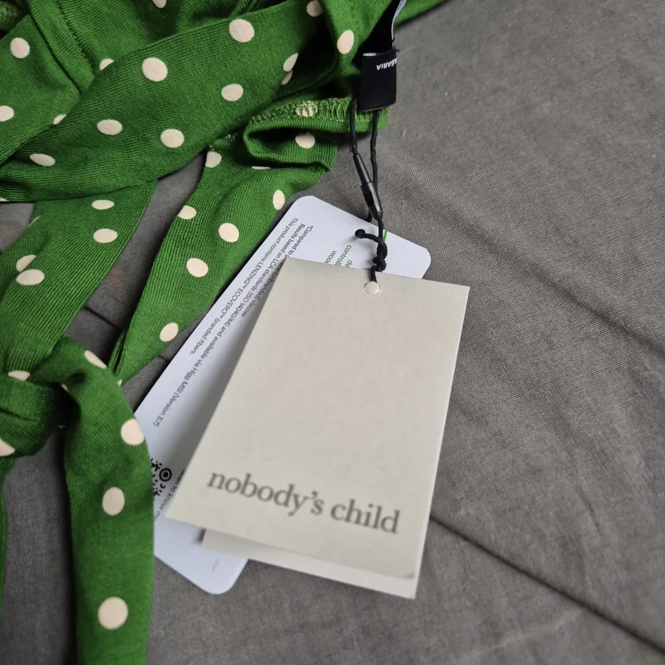 NOBODY'S CHILD ADRIAN MIDI DRESS SPOT – GREEN WITH WHITE POLKA DOTS, UK 6