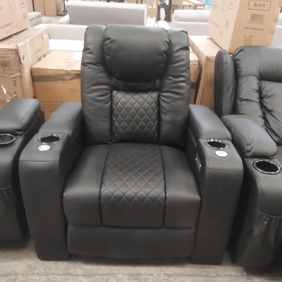 QUALITY DESIGNER FAUX LEATHER ELECTRIC RECLINING ARMCHAIR WITH CUPHOLDERS