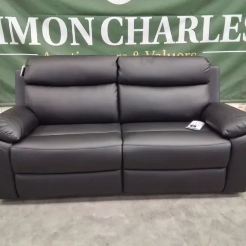 DESIGNER BLACK FAUX LEATHER EDISON 3 SEARER MANUAL RECLINING SOFA