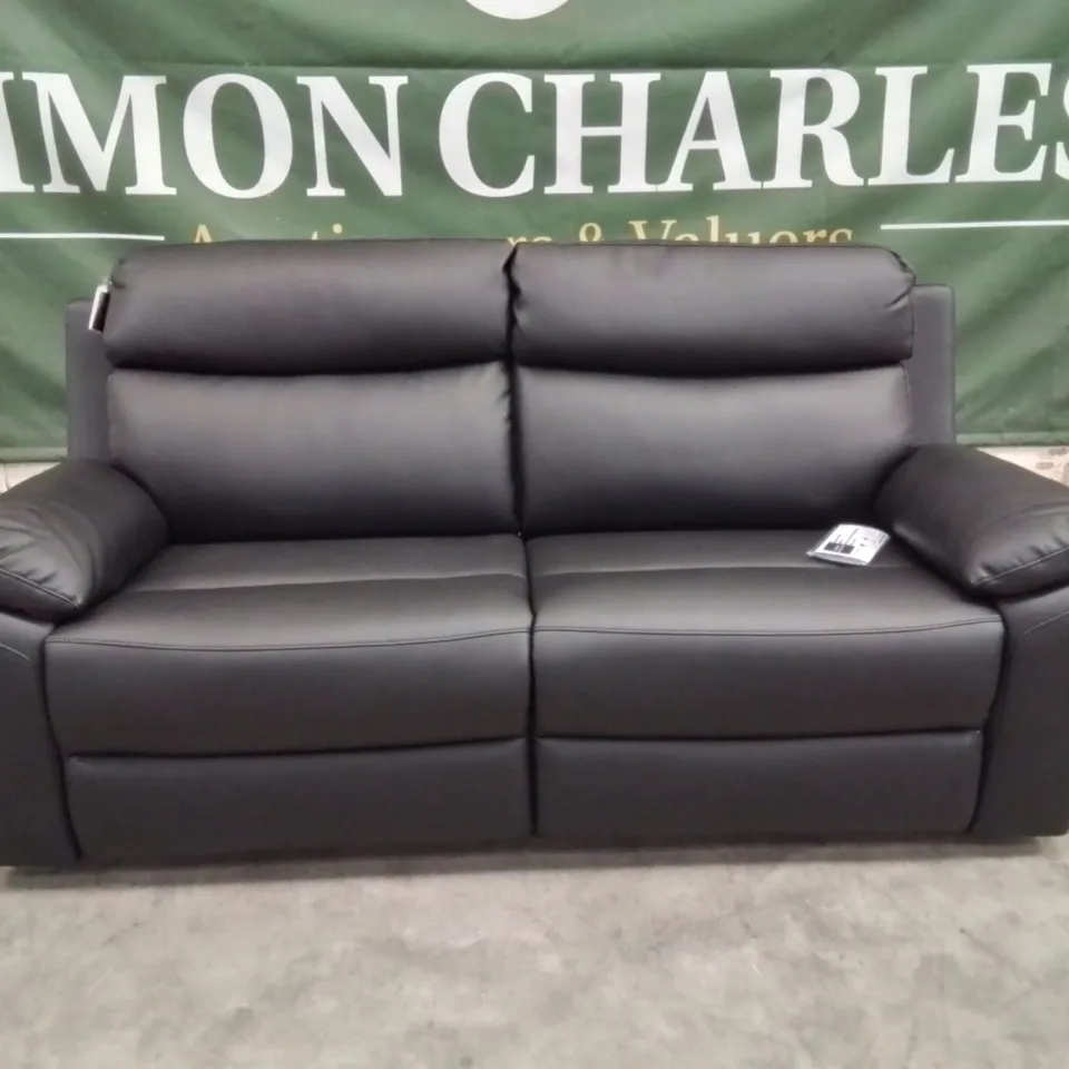 DESIGNER BLACK FAUX LEATHER EDISON 3 SEARER MANUAL RECLINING SOFA