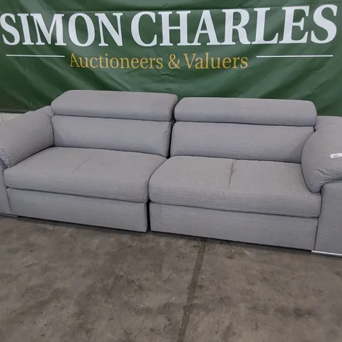 DESIGNER ITALIAN STYLE FOUR SEATER SOFA WITH ADJUSTABLE HEADRESTS GREY FABRIC