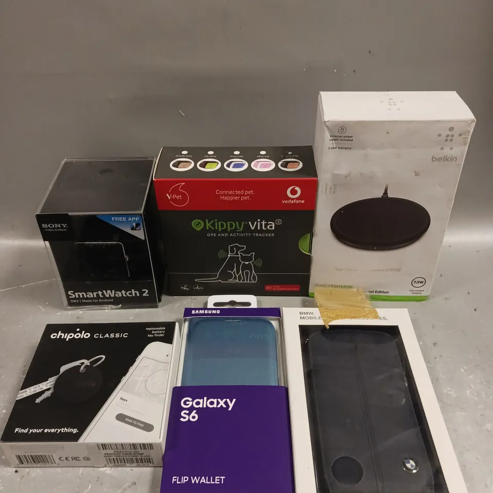 APPROXIMATELY 25 ASSORTED ELECTRICAL PRODUCTS TO INCLUDE SONY SMART WATCH, GPS TRACKER, WIRELESS CHARGER ETC