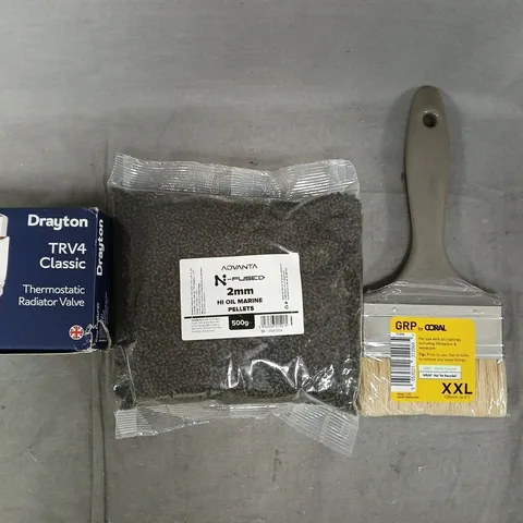 APPROXIMATELY 10 ASSORTED HOUSEHOLD ITEMS TO INCLUDE HI OIL MARINE PELLETS, RADIATOR VALVE, ETC