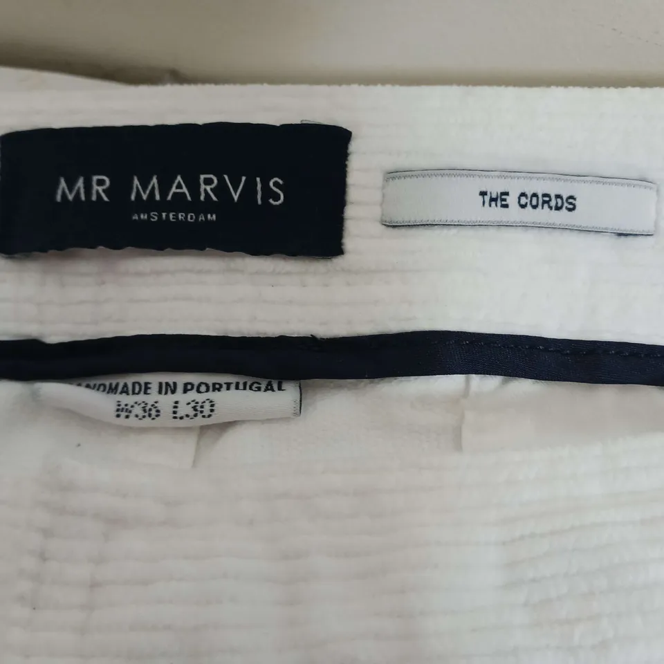 MR MARVIS WHITE CHORD TROUSERS SIZE W36 L30