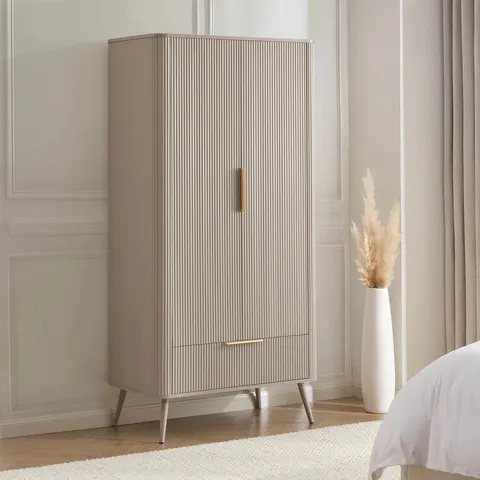 BOXED DUSK HATTIE 2 DOOR WARDROBE WITH DRAWER - TAUPE (2 BOXES)