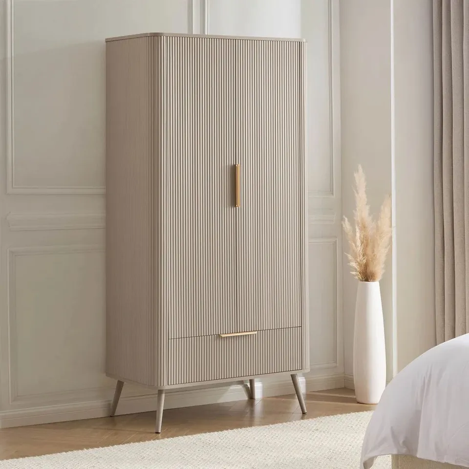 BOXED DUSK HATTIE 2 DOOR WARDROBE WITH DRAWER - TAUPE (2 BOXES)