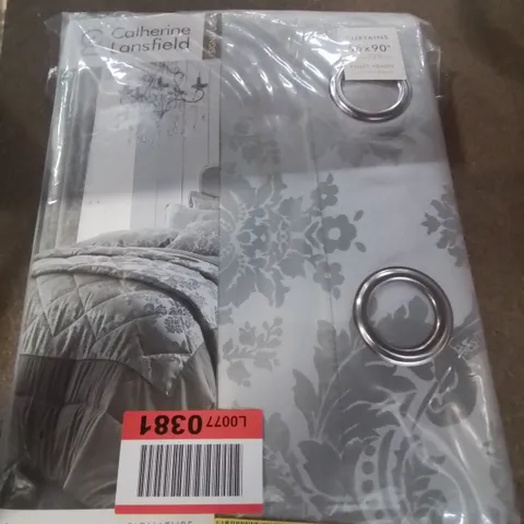 CATHERINE LANSFIELD DAMASK JACQUARD EYELET CURTAINS SIZE- 66X90INCH