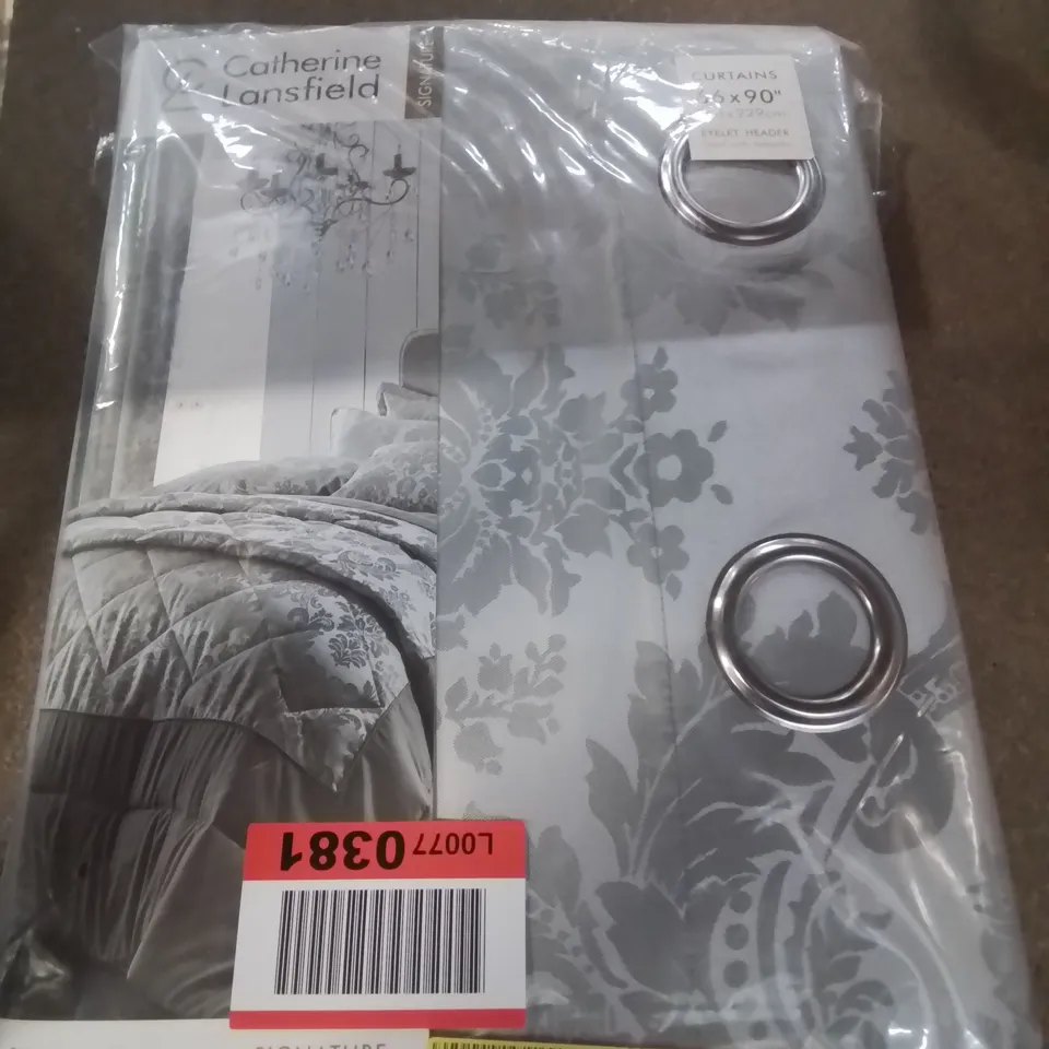CATHERINE LANSFIELD DAMASK JACQUARD EYELET CURTAINS SIZE- 66X90INCH