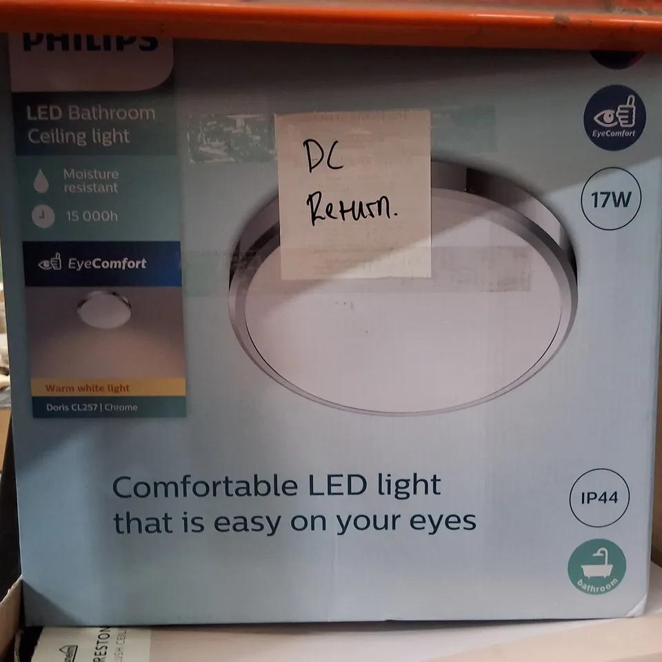 BOXED PHILIPS LED BATHROOM CEILING LIGHT – CHROME TRIM, 17W, IP44